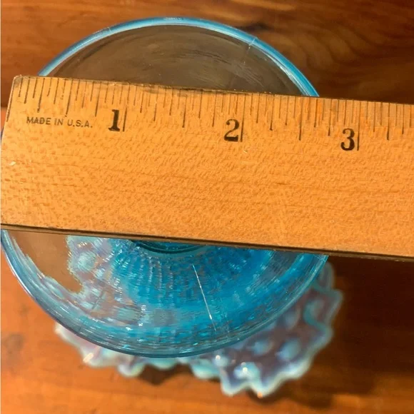 Vintage Fenton Blue Opalescent Hobnail Ruffled Pedestal 6” Vase- Art Collectible - Picture 8 of 11